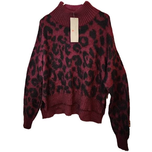 Sweaty Betty Leopard Animal Jacquard Mohair Mock Neck Jumper Sweater Small NEW - Picture 2 of 8